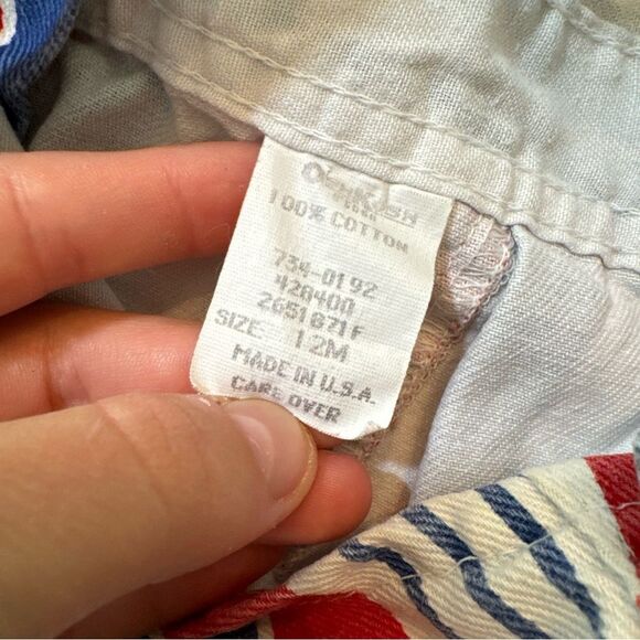 Vintage OshKosh Short Overalls, Size 12M Red White & Blue Stripes, Retro USA - Picture 3 of 6